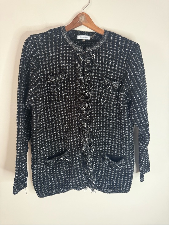 Calvin Klein Sweaters - Calvin Klein Black & White Tweed sweater Jacket in size large